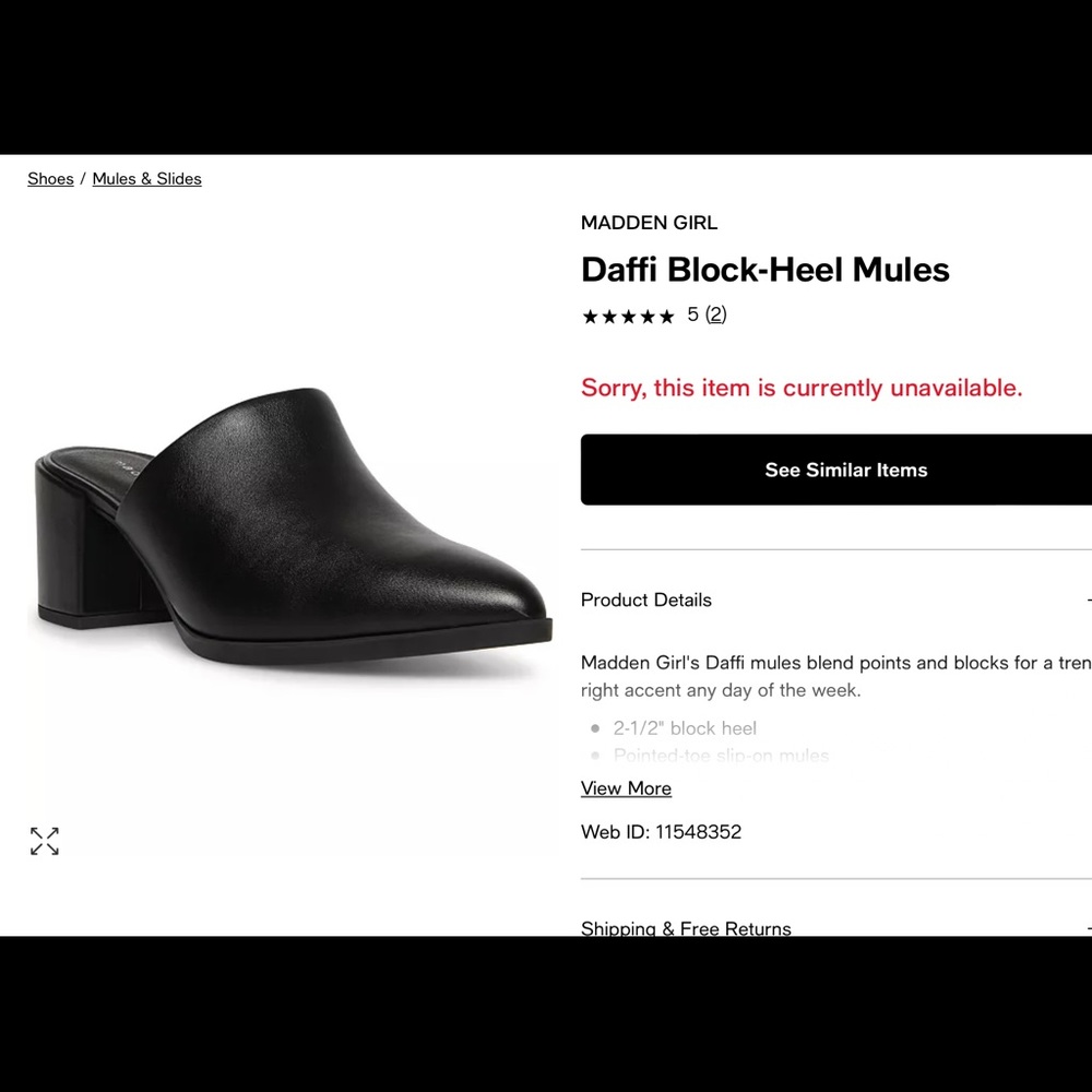 MADDEN GIRL Block Heel Black Mules sz 8.5